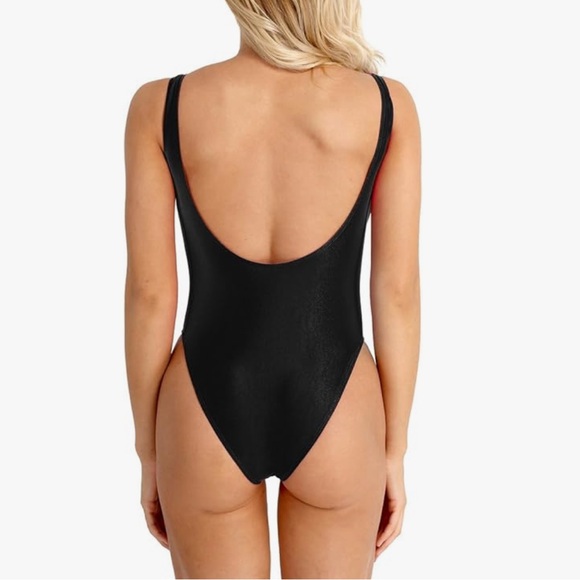 Yvette Mandell Black High Cut Low Back Scoop Neck Bodysuit Size Small - Picture 1 of 6